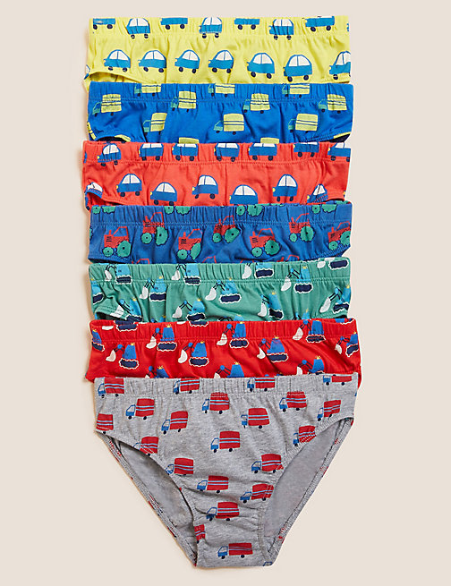 Marks And Spencer Boys M&S Collection 7pk Pure Cotton Transport Briefs (18 Mnths - 10 Yrs) - Multi