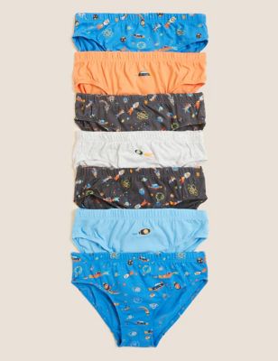 Marks And Spencer Boys M&S Collection 7pk Pure Cotton Space Briefs (2-10 Yrs) - Multi, Multi