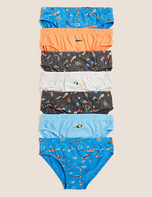 Marks And Spencer Boys M&S Collection 7pk Pure Cotton Space Briefs (2-10 Yrs) - Multi