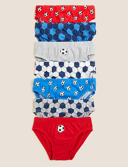 Marks And Spencer Boys M&S Collection 7pk Pure Cotton Football Briefs (2-14 Yrs) - Multi, Multi