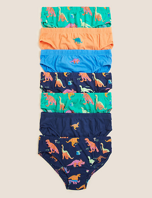 Marks And Spencer Boys M&S Collection 7pk Pure Cotton Dinosaur Briefs (18 Mths - 10 Yrs) - Multi