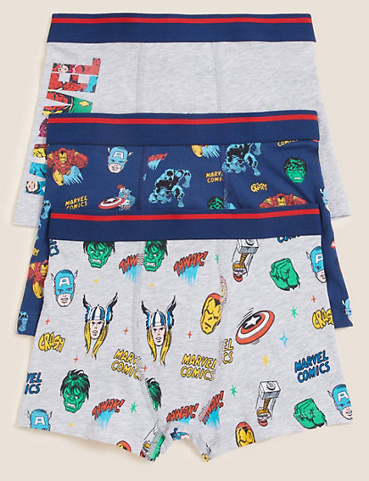3pk Cotton with Stretch Marvel™ Trunks (5-16 Yrs)