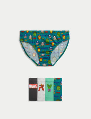 M&S Boys 5pk Pure Cotton Marvel Briefs (2-10 Yrs) - 6-7 Y - Multi, Multi