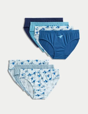 M&S Boy's 7pk Pure Cotton Dinosaur Briefs (2-10 Yrs) - 3-4 Y - Blue Mix, Blue Mix