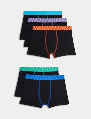 5pk Cotton with Stretch Checkerboard Trunks (5-16 Yrs)
