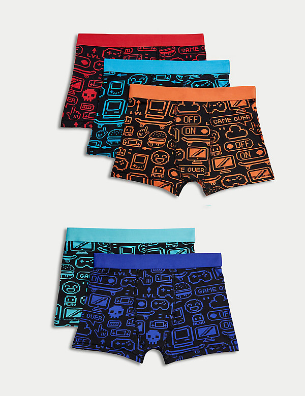 5pk Cotton with Stretch Gaming Trunks (5-16 Yrs) - LU