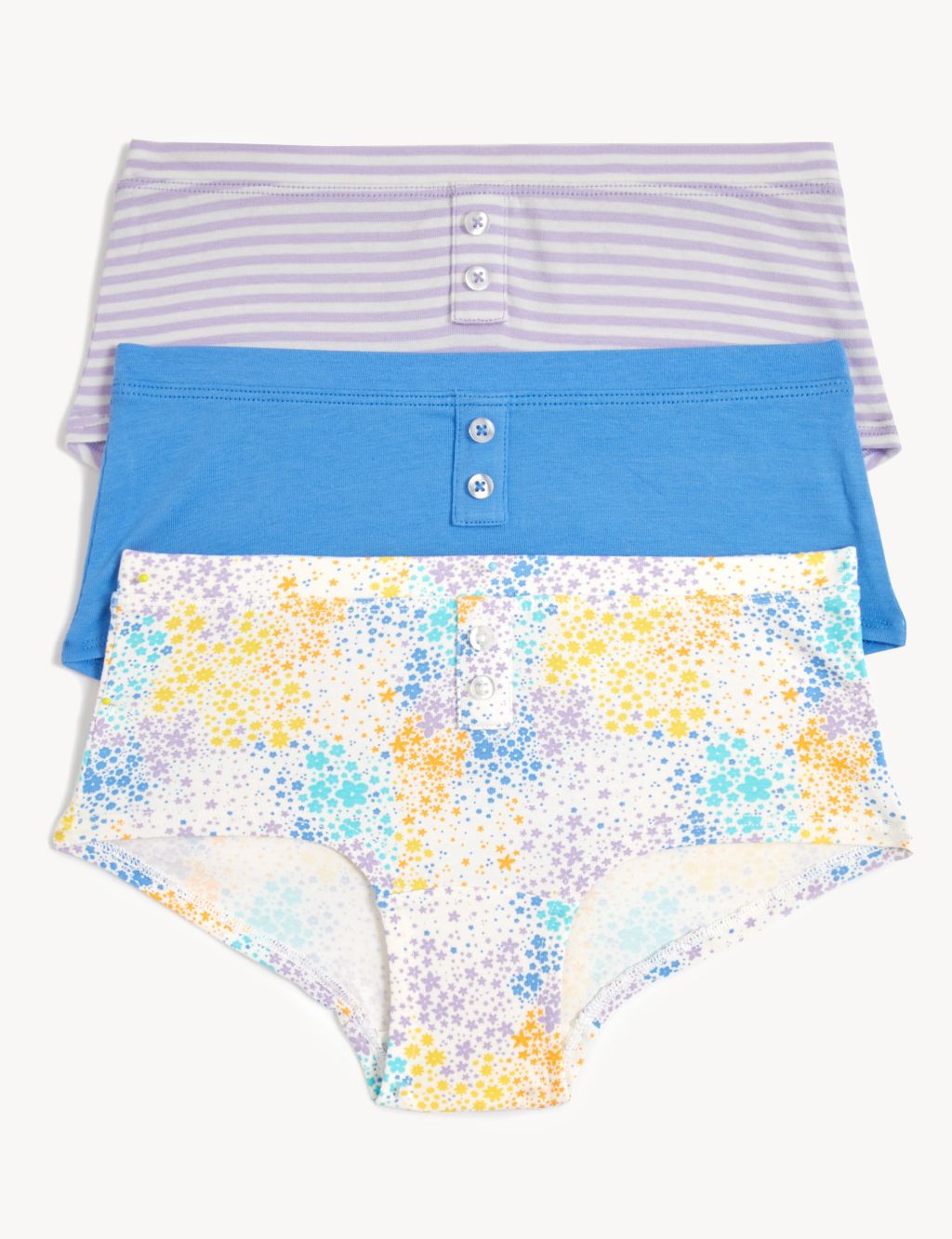 3pk Cotton Rich Floral Striped Shorts (6-16 Yrs)