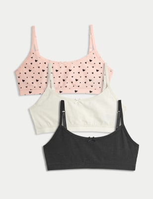 3pk Cotton Rich Plain & Heart Crop Tops (6-16 Yrs)