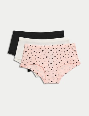 

M&S Collection 3er-Pack Baumwoll-Shorts mit Stretch, einfarbig und mit Herzmotiv (6-16 Jahre) - Multi, Multi