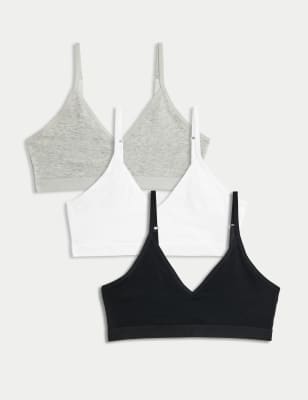 M&S Girl's 3pk Cotton Rich Crop Tops (6-16 Yrs) - 7-8 Y - Grey Mix, Grey Mix,White