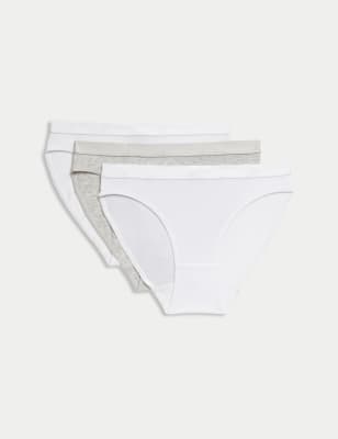 M&S Girl's 3pk Cotton with Stretch Knickers (6-16 Yrs) - 6-7 Y - White Mix, White Mix