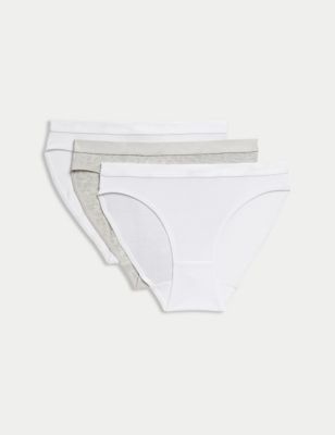 M&S Girls 3pk Cotton with Stretch Knickers (6-16 Yrs) - 6-7 Y - White Mix, White Mix