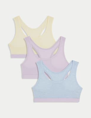 M&S Girl's 3pk Cotton Rich Racer Crop Tops (6-16 Yrs) - 7-8 Y - Multi, Multi