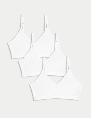 M&S Girl's 3pk Cotton Rich Crop Tops (6-16 Yrs) - 7-8 Y - White, White