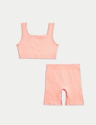 2pc Ribbed Crop Top and Shorts Outfit (6-16 Yrs)