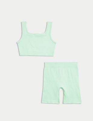 

Girls M&S Collection 2pc Ribbed Crop Top and Shorts Outfit (6-16 Yrs) - Light Apple, Light Apple