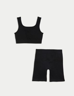 

Girls M&S Collection 2pc Ribbed Crop Top and Shorts Outfit (6-16 Yrs) - Black, Black