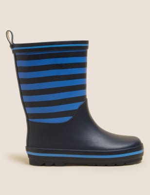 

M&S Collection Botas de agua infantiles de rayas con forro cálido (3 pequeño-2 grande) - Navy Mix, Navy Mix