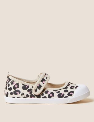 Girls M&S Collection Kids' Freshfeet™ Riptape Animal Print Pumps (3 Small - 13 Small) - Brown Mix, Brown Mix