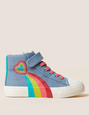 

Girls M&S Collection Kids' Denim Freshfeet™ Rainbow High Tops (4 small-13 small) - Blue, Blue