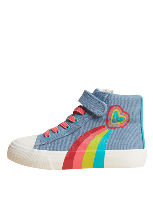 Girls M&S Collection Kids' Denim Freshfeet™ Rainbow High Tops (4 Small - 13 Small) - Blue