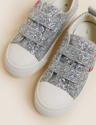 Girls M&S Collection Kids' Freshfeet™ Riptape Glitter Trainers (3 Small - 13 Small) - Silver