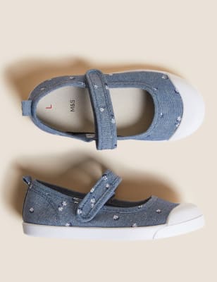 

M&S Collection Kinder-Spangenschuhe mit Freshfeet™ und Blumenmuster (19,5-32) - Denim, Denim