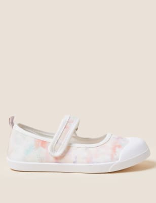 

M&S Collection Bailarinas infantiles Freshfeet™ con velcro y diseño teñido (3 pequeño-13 pequeño) - White Mix, White Mix