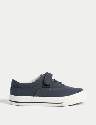 M&S Boys Canvas Riptape Trainers (4 Small - 2 Large) - 1 LSTD - Navy, Navy,Tan