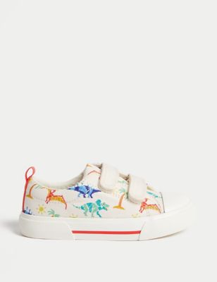 M&S Boy's Kid's Canvas Riptape Dinosaur Trainers (4 Small-2 Large) - 1.5 LSTD - Red Mix, Red Mix
