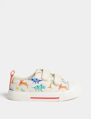 

M&S Collection Zapatillas deportivas infantiles de lona con velcro y diseño de dinosaurios (4 pequeño-2 grande) - Red Mix, Red Mix