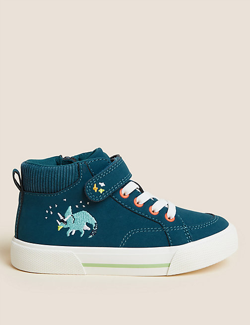 Marks And Spencer Boys M&S Collection Kids' Freshfeet Dinosaur High Top Trainers (3 Small - 13 Small) - Blue Mix, Blue Mix