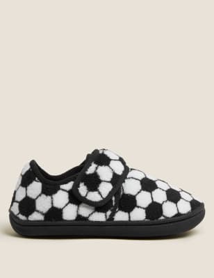 Marks And Spencer Boys M&S Collection Kids' Riptape Football Slippers (3 Small - 12 Small) - White Mix, White Mix