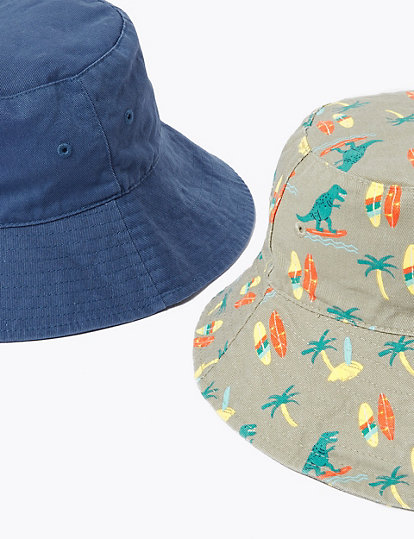 Kids' 2 Pack Pure Cotton Dinosaur Sun Hats