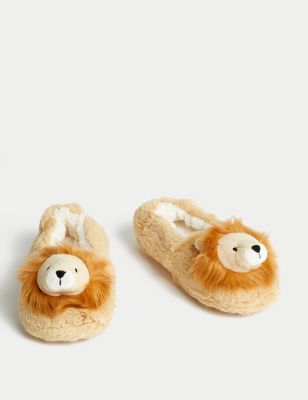 Kids' Faux Fur Lion Slippers (4 Small - 7 Large)