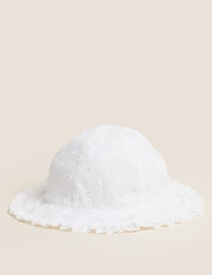 Girls M&S Collection Kids' Pure Cotton Sun Hat (1-6 Yrs) - White Mix, White Mix