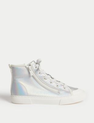 M&S Girls' High Top Trainers (4 Small - 6 Large) - 5 SSTD - Silver Mix, Silver Mix