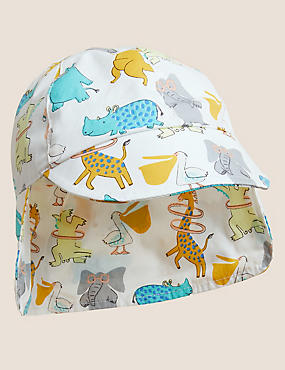 قبعة من القطن الصافي للأطفال بامتداد يغطي الرقبة وطبعات على شكل حيوانات (0 - 6 سنوات)