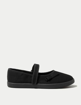 M&S Girls Riptape Plimsoll School Shoes (7 Small - 4 Large) - Black, Black