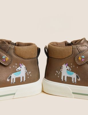 Girls M&S Collection Kids' Freshfeet™ Riptape Unicorn Trainers (3 Small - 13 Small ) - Brown Mix
