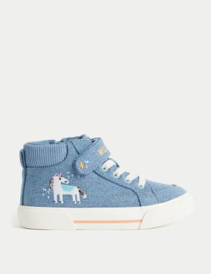 Erge, ernstige vork wet Hoge denim kindersneakers met Freshfeet™ en eenhoornmotief (maat 20,5-32) |  M&S NL