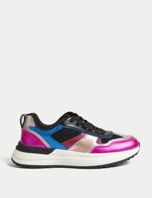 

M&S Collection Zapatillas deportivas infantiles metalizadas (1 grande-6 grande) - Black Mix, Black Mix
