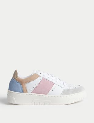 M&S Girls Leather Trainers (3 Large - 6 Large) - Pink Mix, Pink Mix