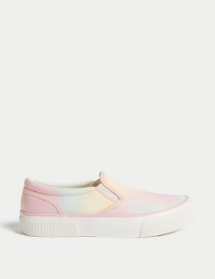 M&S Girl's Kid's Canvas Tie Dye Slip-On Trainers (1 Large-6 Large) - 5 L - Pink Mix, Pink Mix