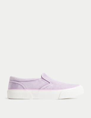 

M&S Collection Bailarinas infantiles de lona sin cordones (13 pequeño-6 grande) - Lilac, Lilac