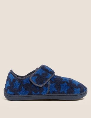 Marks And Spencer Unisex,Boys,Girls M&S Collection Kids' Star Riptape Slippers (4 Small - 12 Small) - Blue Mix, Blue Mix