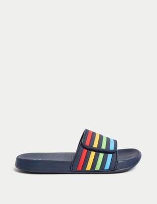 M&S Boy's Kid's Striped Sliders (1 Large - 7 Large) - 2 L - Navy Mix, Navy Mix,White Mix,Black