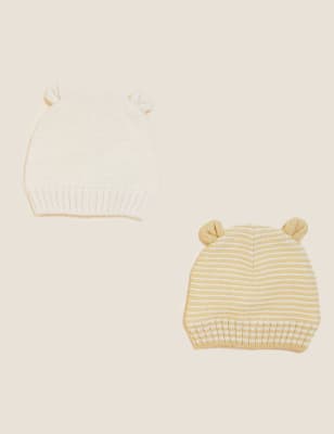 

Unisex,Boys,Girls M&S Collection Kids' 2pk Animal Winter Hats (0-12 Mths) - Cream Mix, Cream Mix