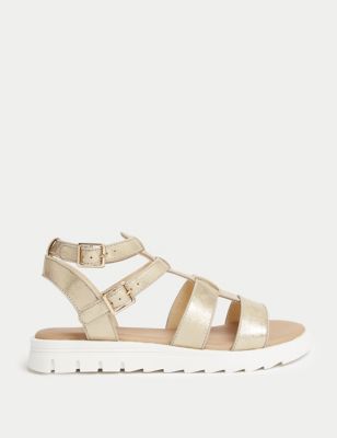 M&S Girls Gladiator Sandals (1 Large - 6 Large) - 4 L - Gold, Gold,White