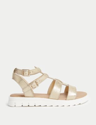 M&S Girl's Kid's Gladiator Sandals (1 Large - 6 Large) - 4 L - Gold, Gold,White